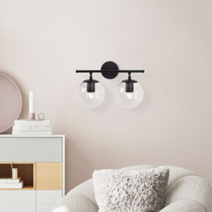 Aplique de pared pantalla transparente, metal , negro, 36x24x16, casquillo 2 x E14 Max 40 W