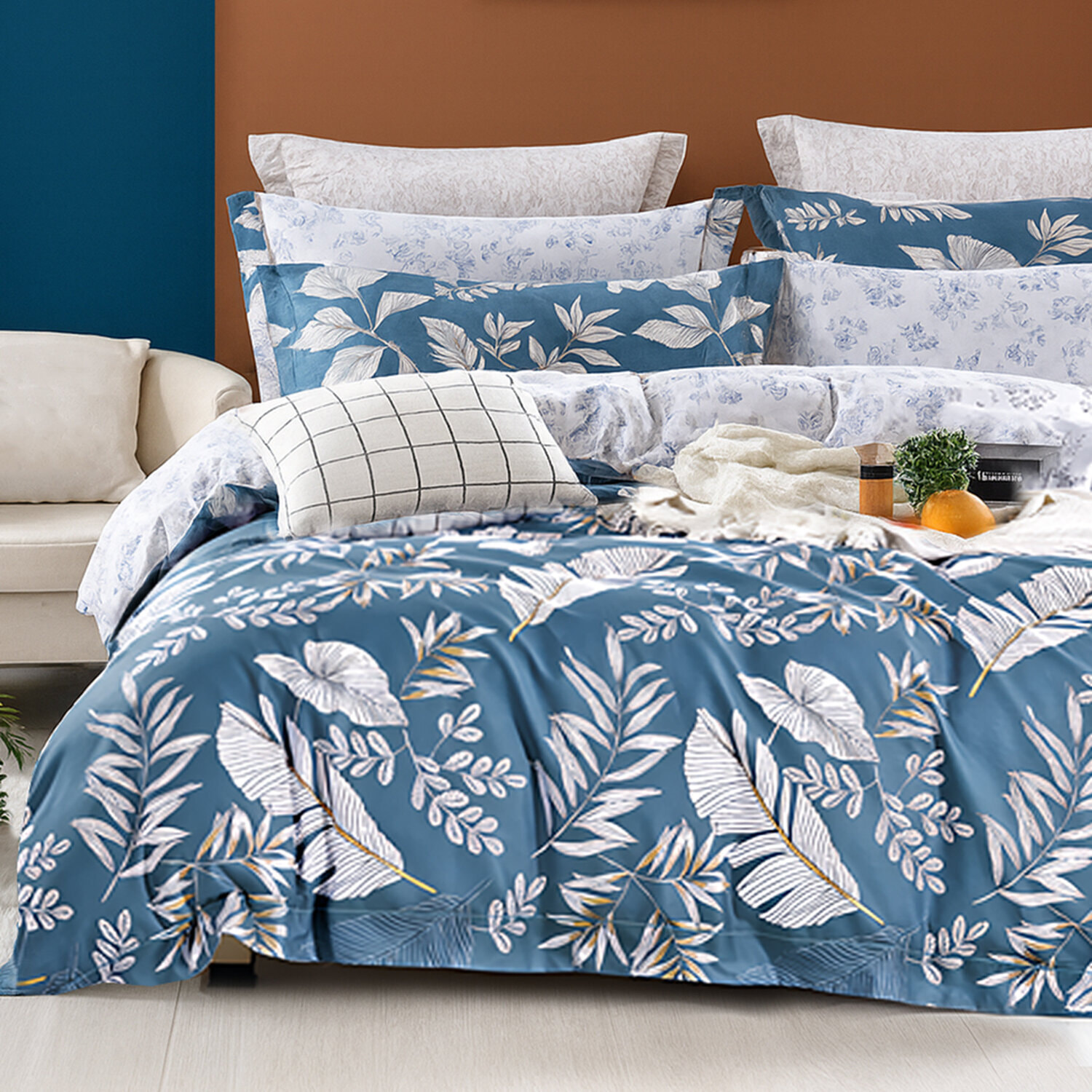 Parure housse de couette avec taie à volant 100% coton - azuralis