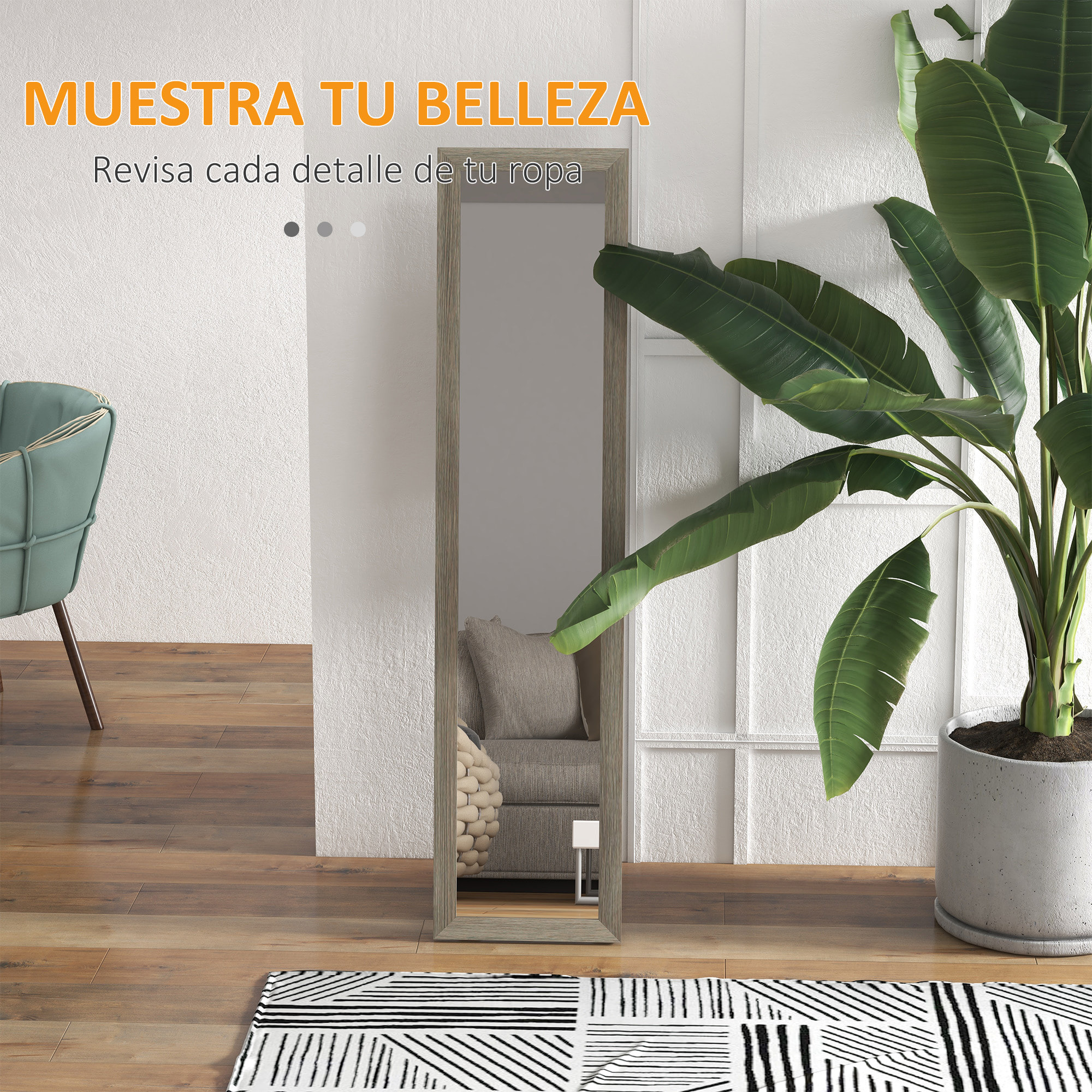 Espejo de Cuerpo Entero 37x155 cm Espejo de Pie Espejo de Pared Forma Rectangular con Marco de Madera Decorativo para Salón Dormitorio Pasillo Gris