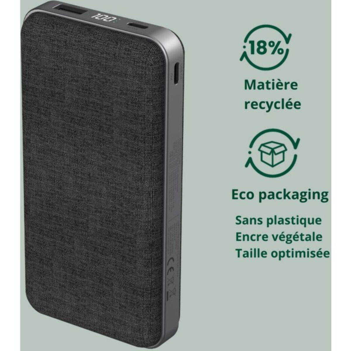 Batterie externe ADEQWAT 20 000 mAh Power Delivery noir