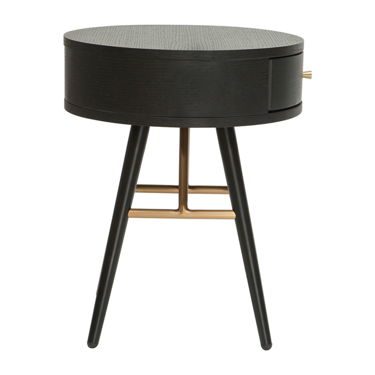 Table de chevet ronde avec tiroir bois et métal noir KORAL