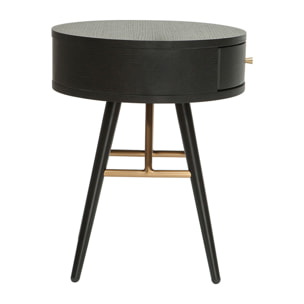 Table de chevet ronde avec tiroir bois et métal noir KORAL
