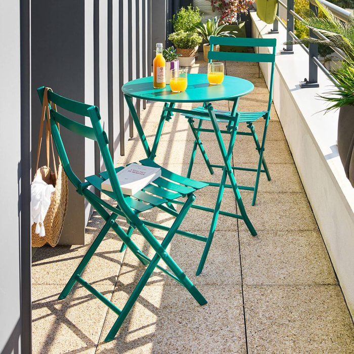 Table de jardin 2 places Greensboro plaible D60cm vert opale