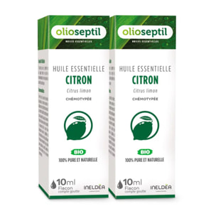 OLIOSEPTIL - Huile essentielle de Citron - 100% Pure et naturelle - BIO - HEBBD (biochimiquement et botaniquement définie) - 100% origine naturelle - Lot de 2 Flacons 10ml