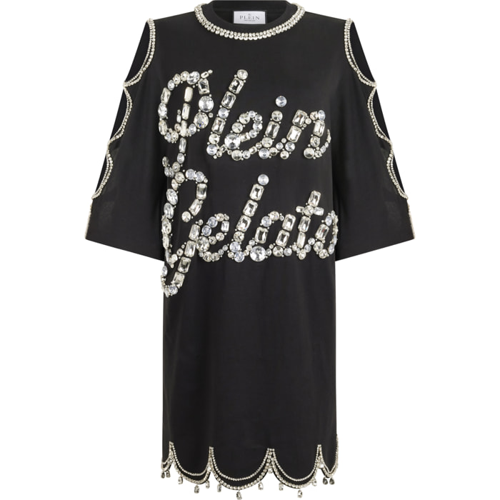PHILIPP PLEIN Mini T-Shirt Dress Crystal Waves