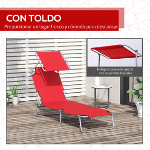 Tumbona Plegable Tumbona de Jardín Exterior Reclinable con Toldo Desmontable con ángulo Regulable Respaldo Ajustable en 4 Niveles para Terraza Piscina Patio 187x58x36 cm Rojo