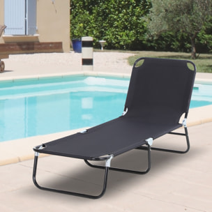Tumbona Plegable Reclinable con Ángulo Ajustable de 5 Posiciones para Jardín Exterior Piscina Terraza Camping Carga 120 kg 188x56x28 cm Negro