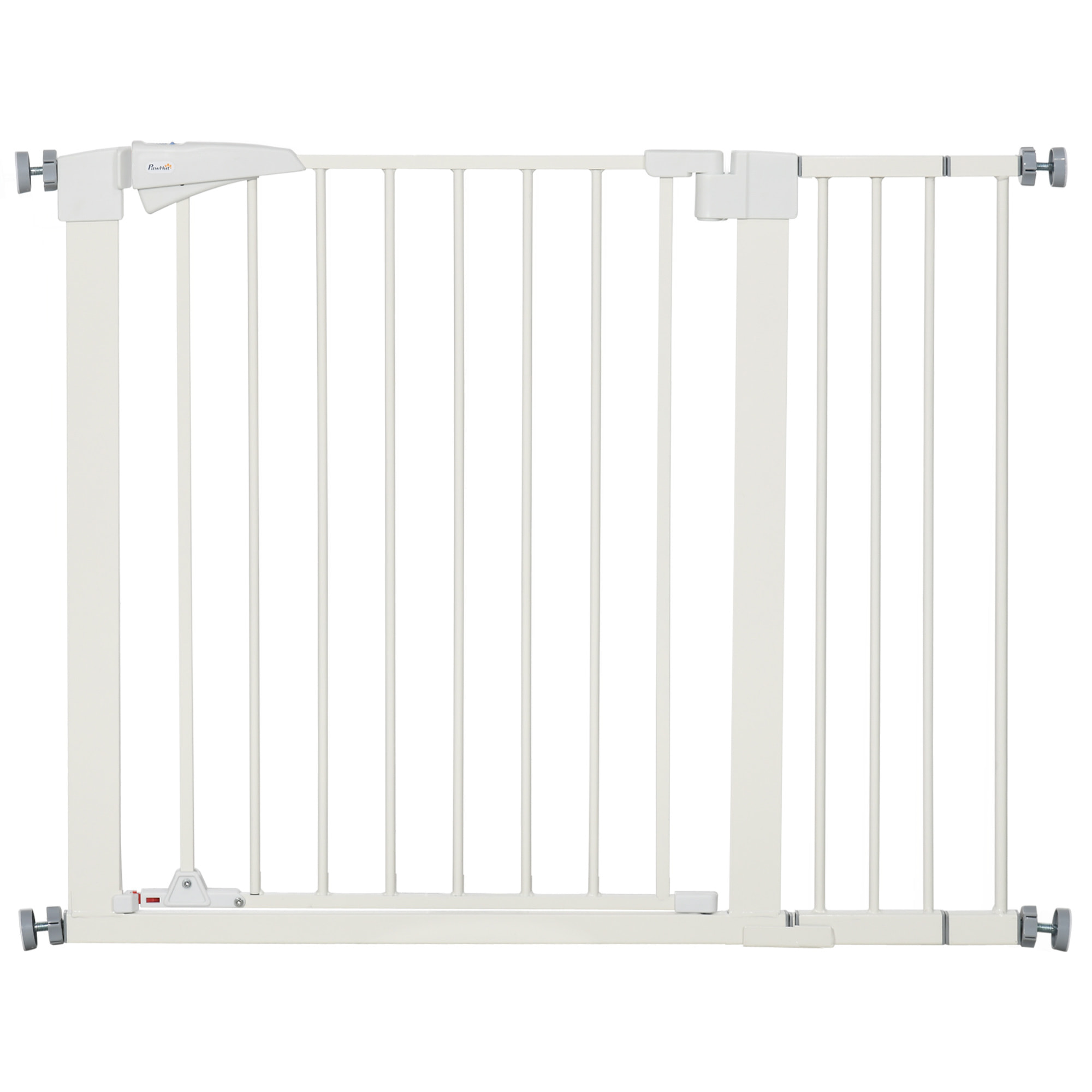 Barrière de sécurité animaux réglable 76-103L cm - porte 2 verrouillages, ouverture 2 sens - acier ABS blanc