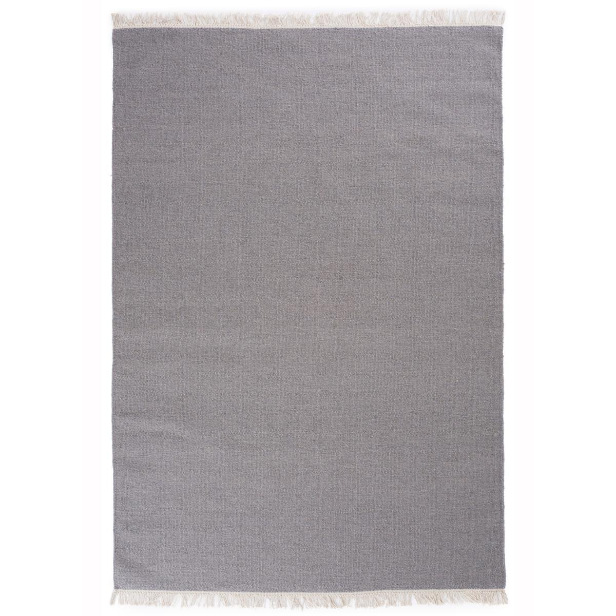 Tapis Kilim tissé à la main en laine uni gris