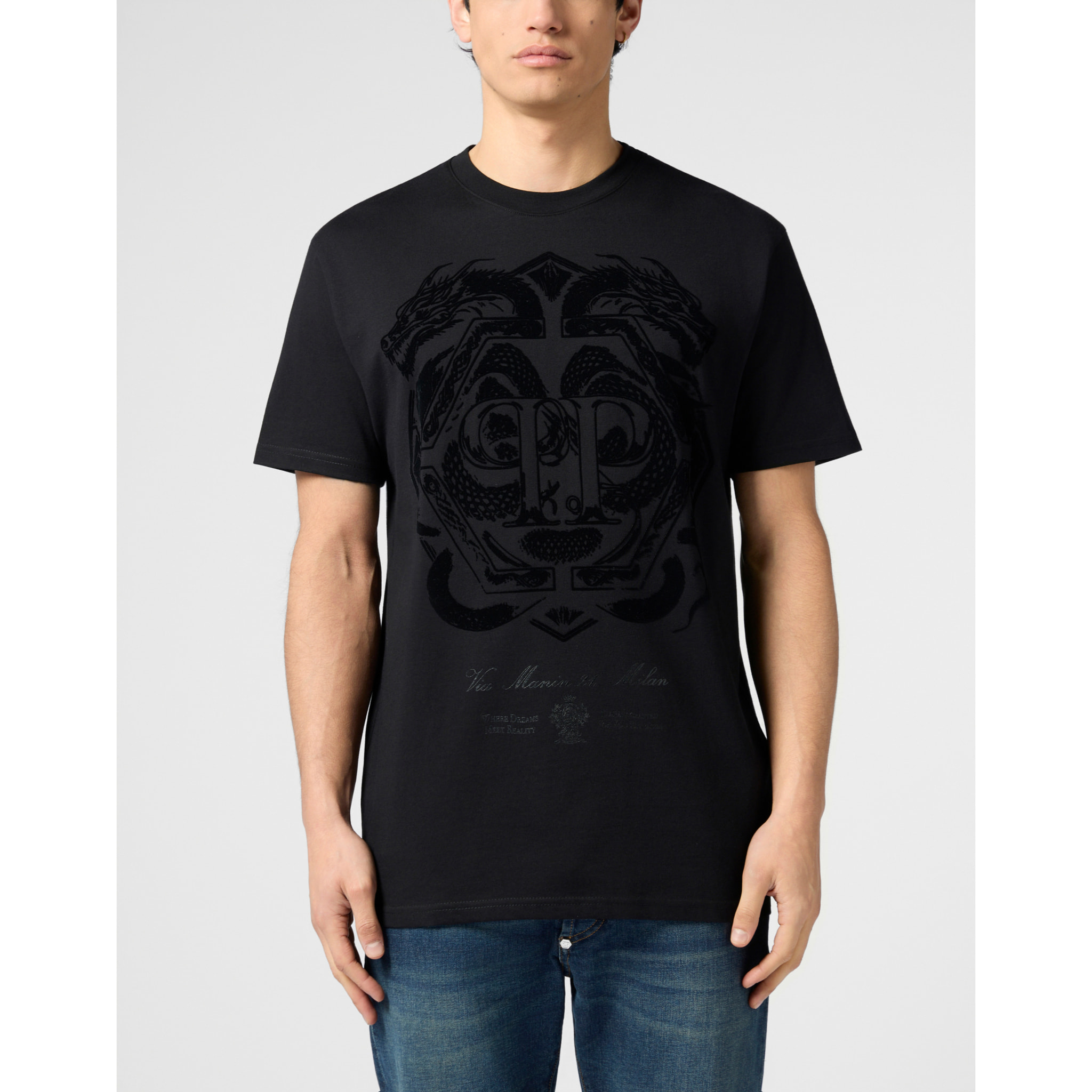 PHILIPP PLEIN Printed Round Neck T-Shirt Dragon