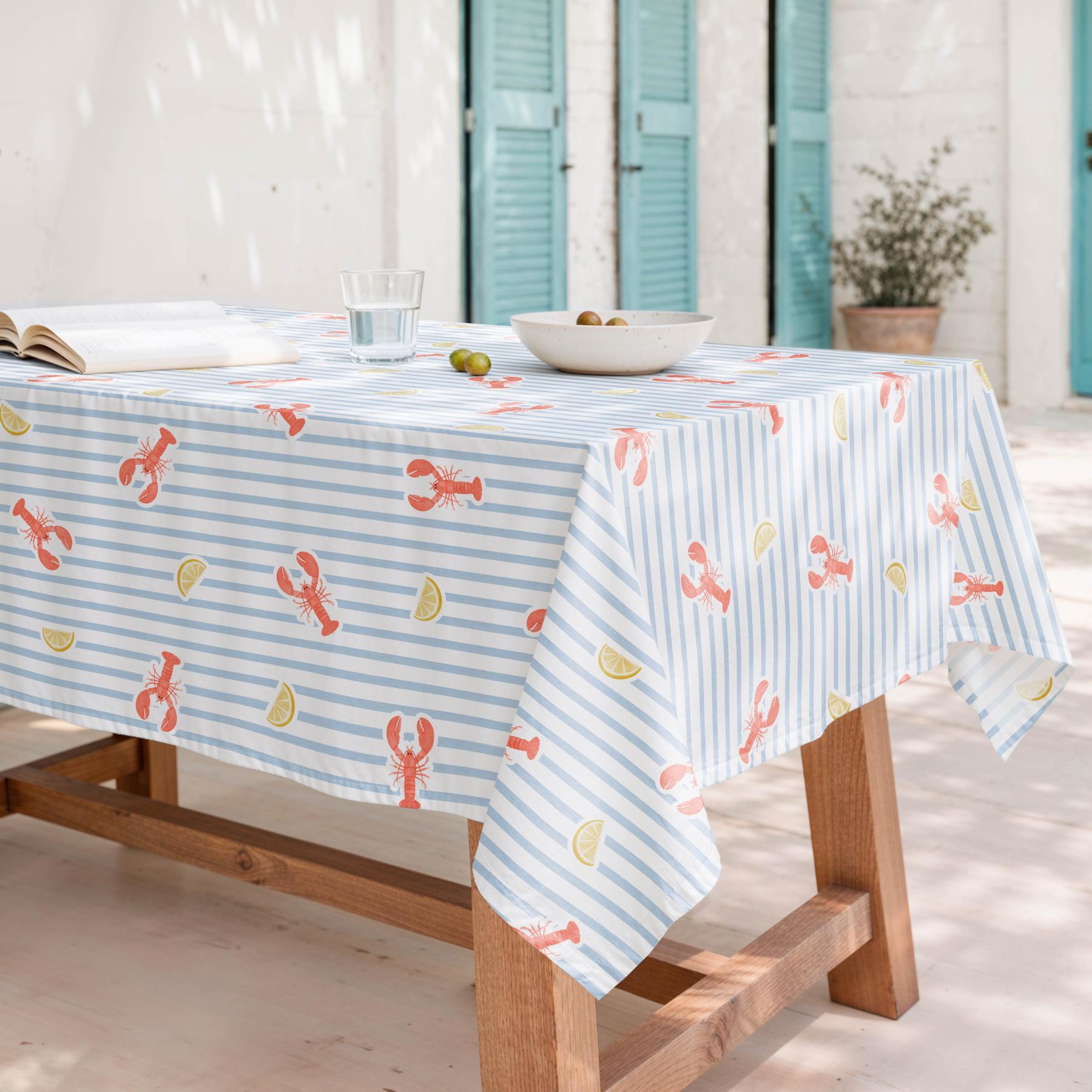 Nappe anti-taches CAMELIA BLEU - en 100 % coton