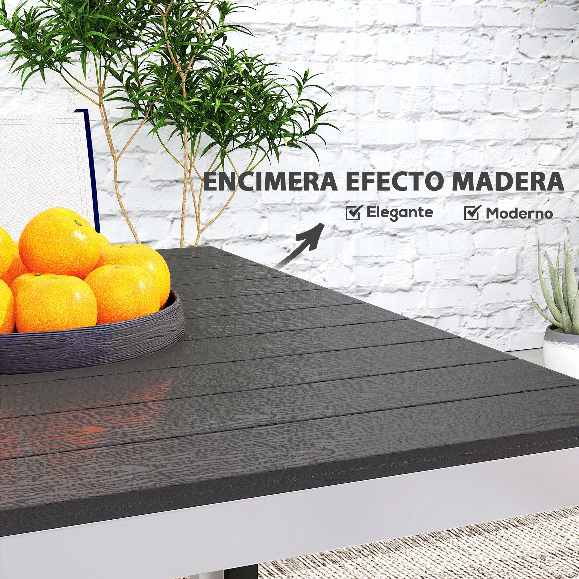 Mesa de Comedor de Jardín Rectangular Mesa de Terraza Exterior 120x90x72 cm con Estructura de Aluminio Imitación Madera y Encimera de Listones Carga 50 kg para Patio Balcón Negro