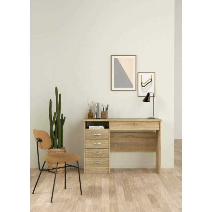 Scrivania Amor, Scrittoio multiuso, Tavolo per ufficio porta PC, Piano di lavoro, 109x49 h76 cm, Quercia
