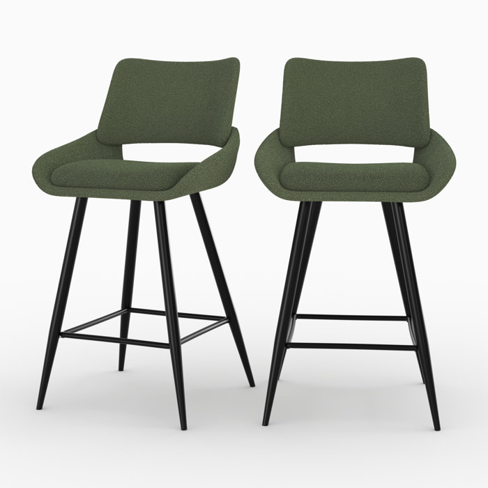 Lot de 2 chaises pour îlot central en tissu bouclé vert kaki 66 cm - Alfy