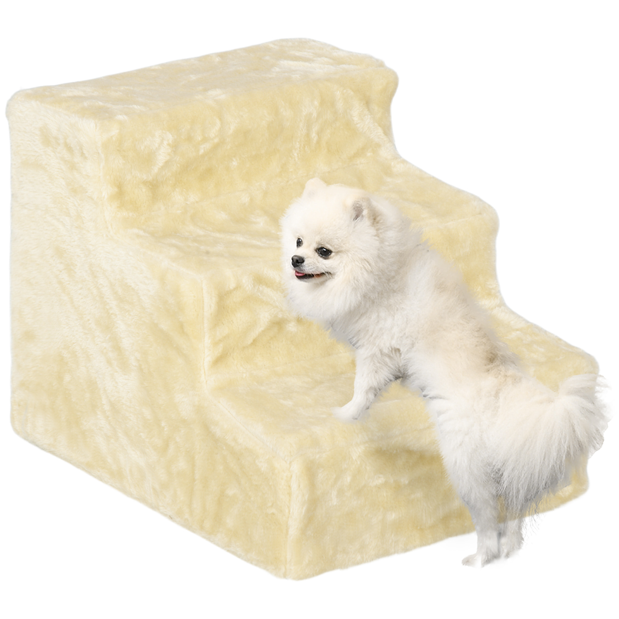 Escalera para Perros de 3 Peldaños, Escalera para Mascotas con Funda Extraíble y Lavable, Rampa para Perros y Gatos para Cama, Sofá, 46x35x35 cm, Beige