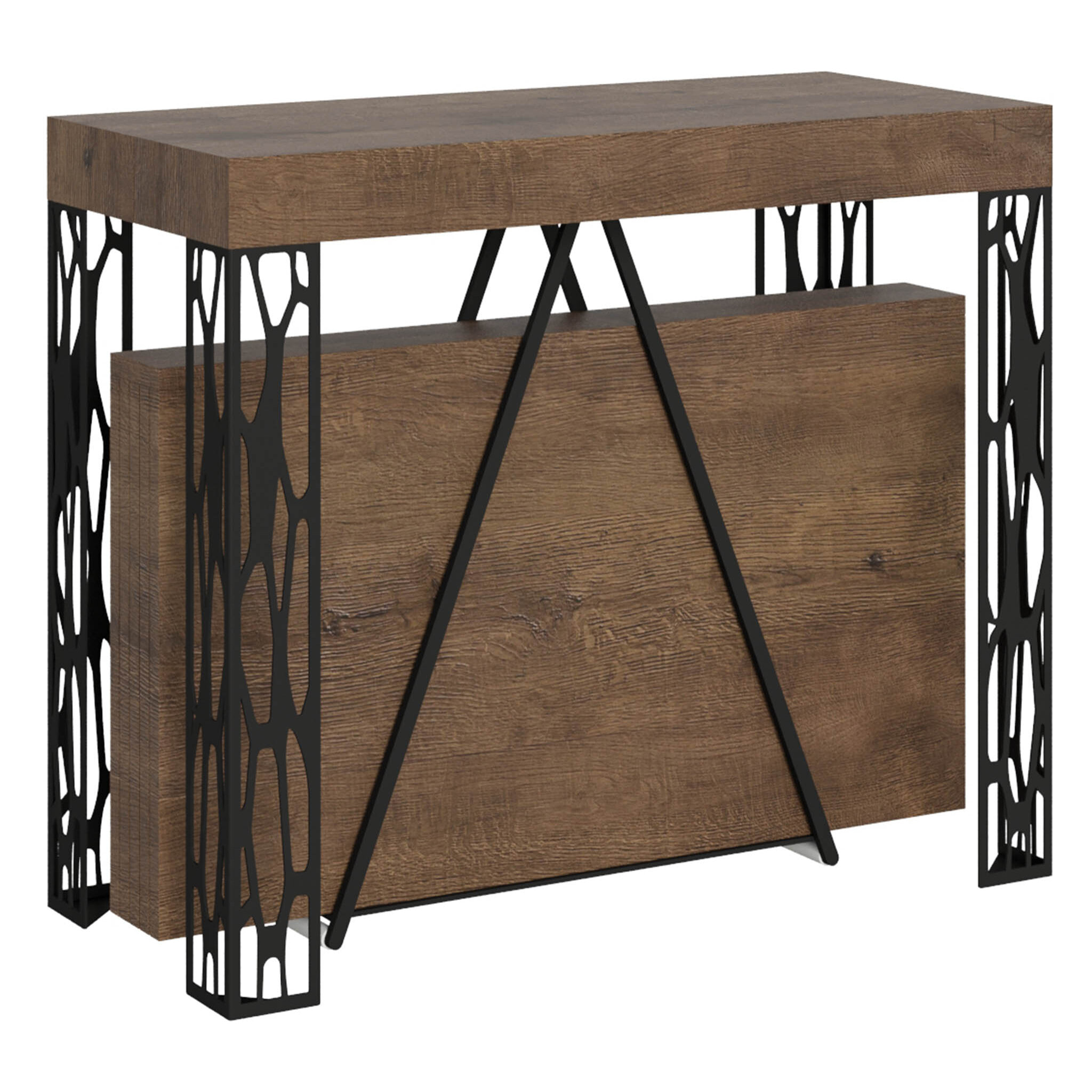 Consolle allungabile 90x40/300 cm Kerpa noce telaio antracite