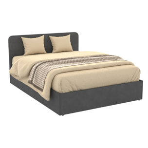 Lit coffre velours Louise avec sommier et tête de lit - Velours gris
