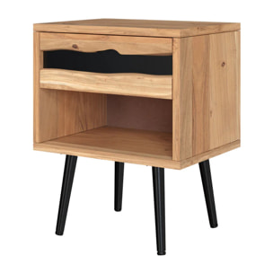 Table de chevet en bois d'acacia et métal, 1 tiroir et 1 niche - Alabama