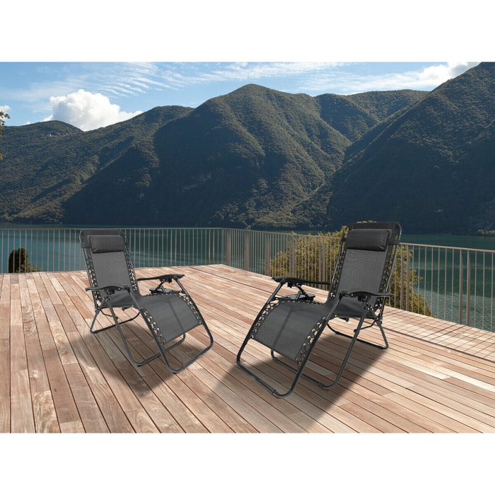 Lot de 2 Fauteuils de jardin inclinable zéro gravité "Sintra" - Noir