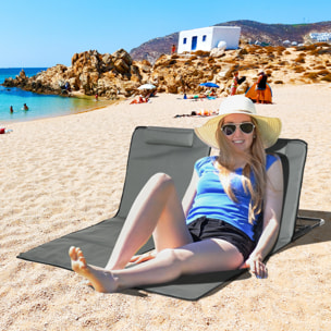 Set de 2 Esterillas de Playa Plegables 124x53x35-45 cm con Respaldo Ajustable 5 Niveles y Reposacabezas Esteras de Playa Portátil Tela Oxford Acero con Bolsa Transporte para Jardín Gris