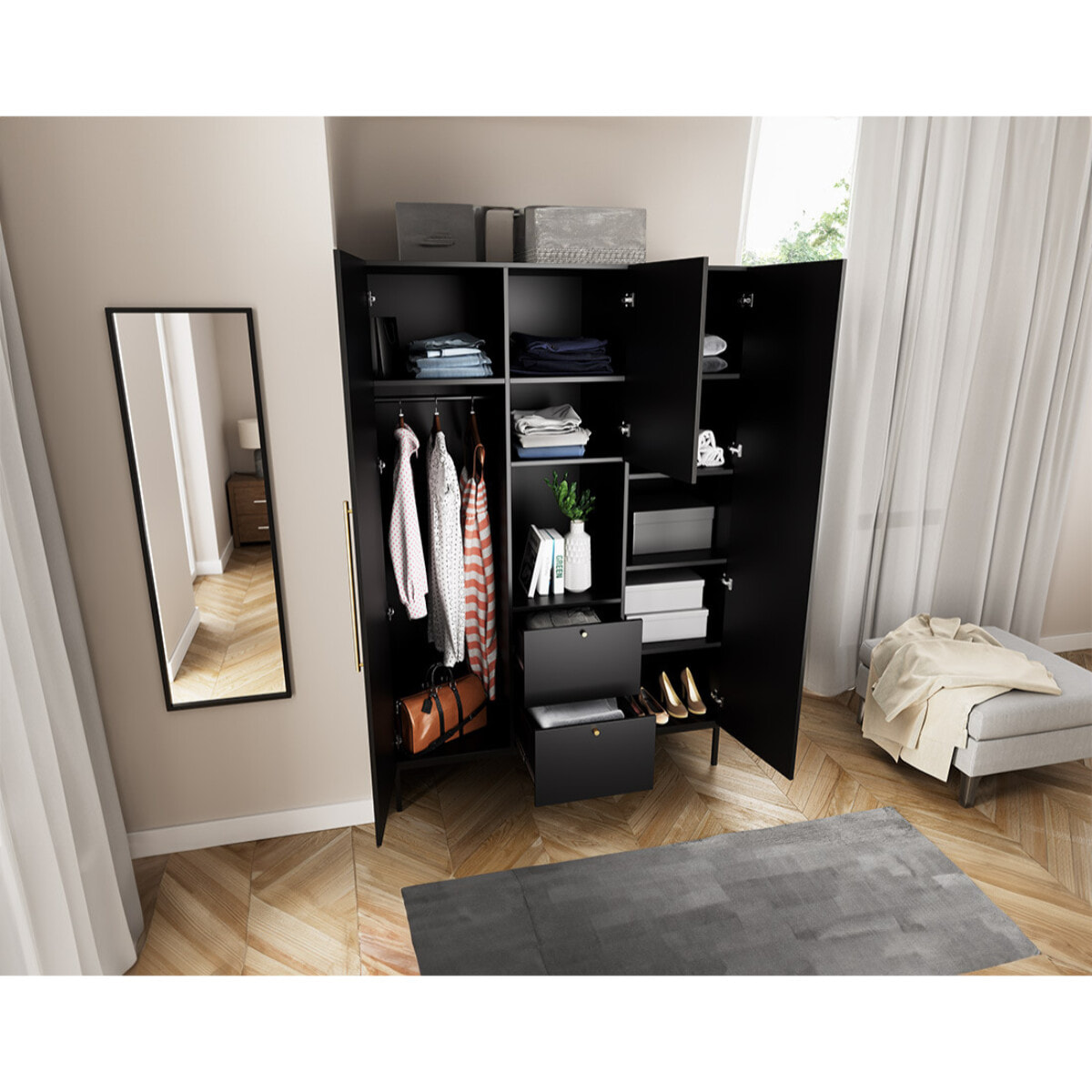 Felicia - armoire - noir - 135x200 cm - Noir