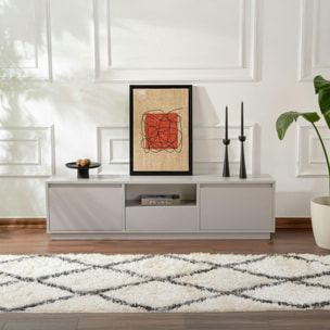 Meuble TV avec rangement - gris effet laque MARFA