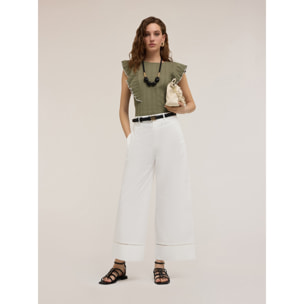 Motivi - Pantaloni wide con dettaglio ajouré - Bianco