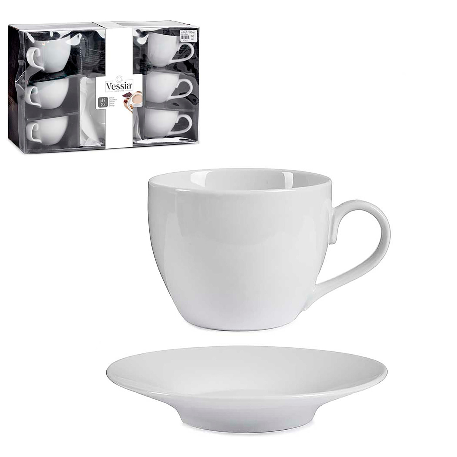 SET 6 TAZAS Y PLATO 420ML BLANCO