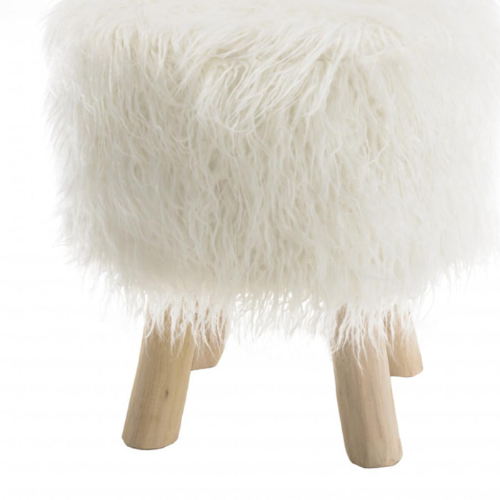 CHARLES - Tabouret rond 40x40cm peau de mouton couleur ivoire pieds bois