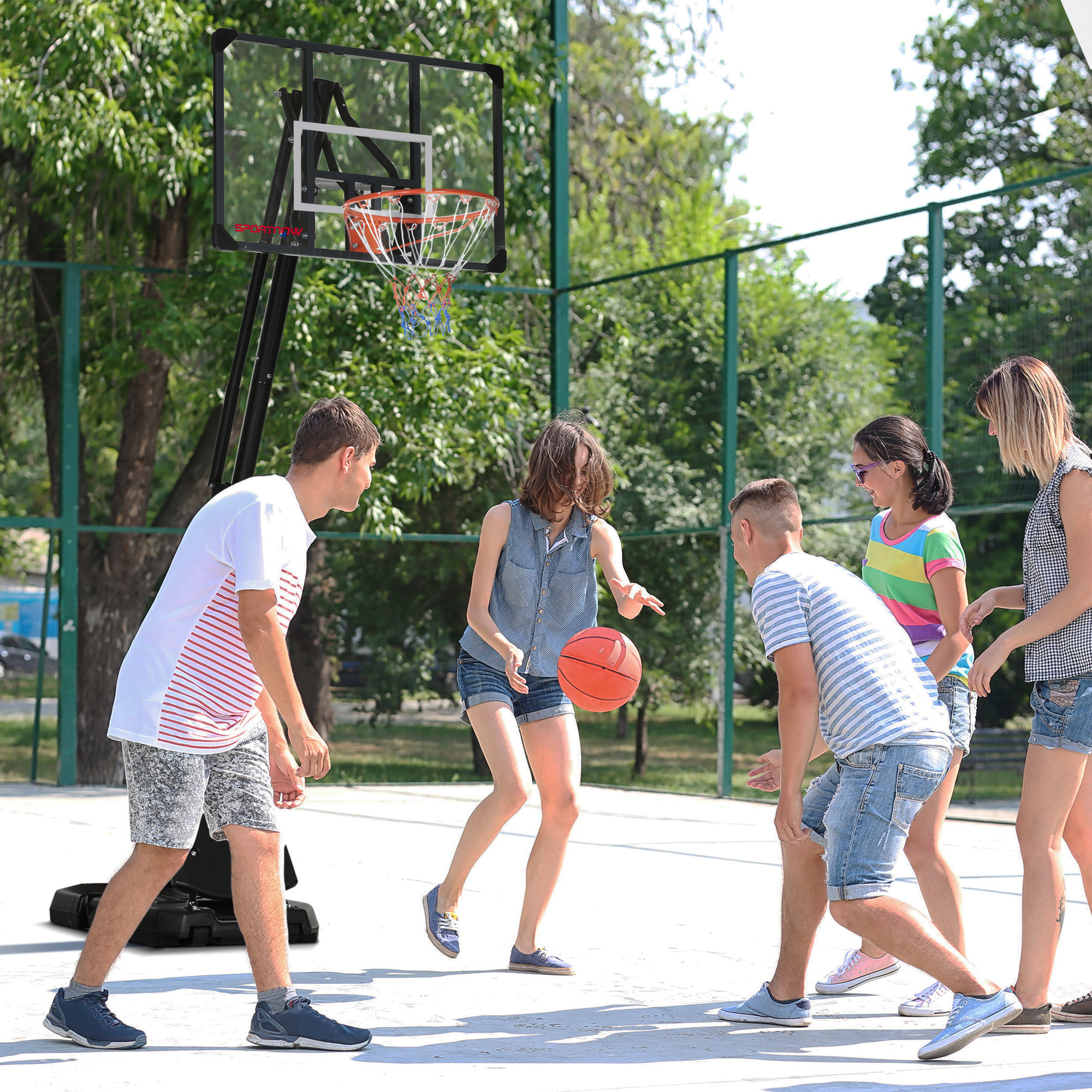 Canasta de Baloncesto con Altura Ajustable 293-350 cm Aro de Baloncesto con Ruedas Tablero de Rebote Base Rellenable para Exterior 111x70,5x293-350 cm Negro