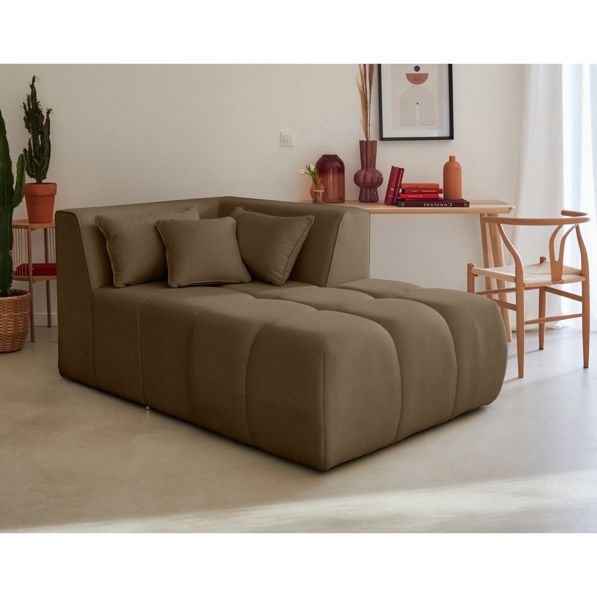 Caracas - canapé modulable d'angle droit - 5 places - en tissu - Marron