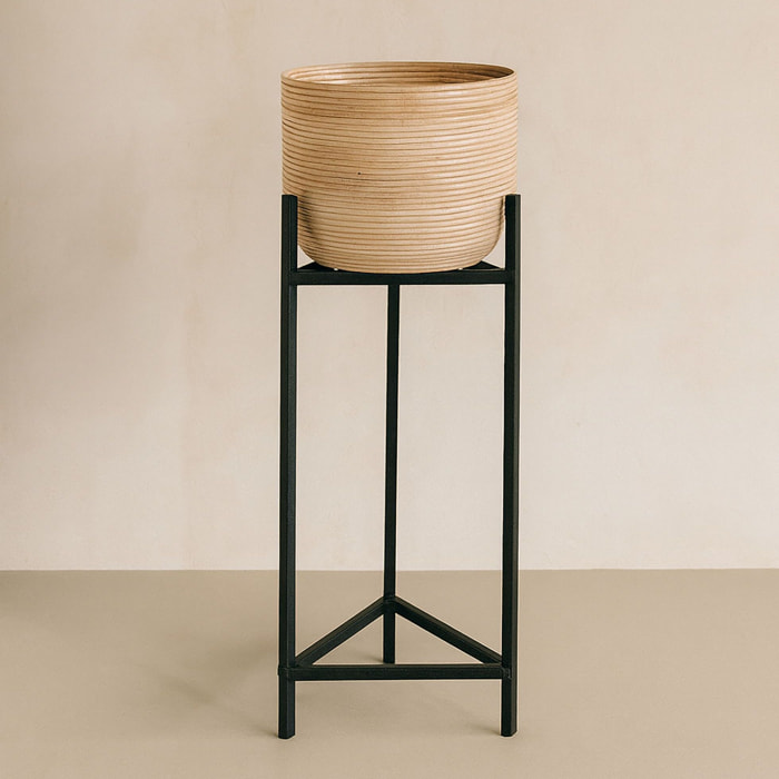 Cache pot en rotin pieds en métal noir 35cm h78-95cm LIMA
