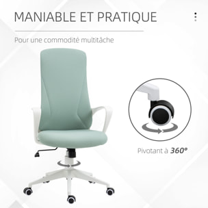 Fauteuil de bureau manager ergonomique inclinable réglable acier nylon blanc polyester vert d'eau