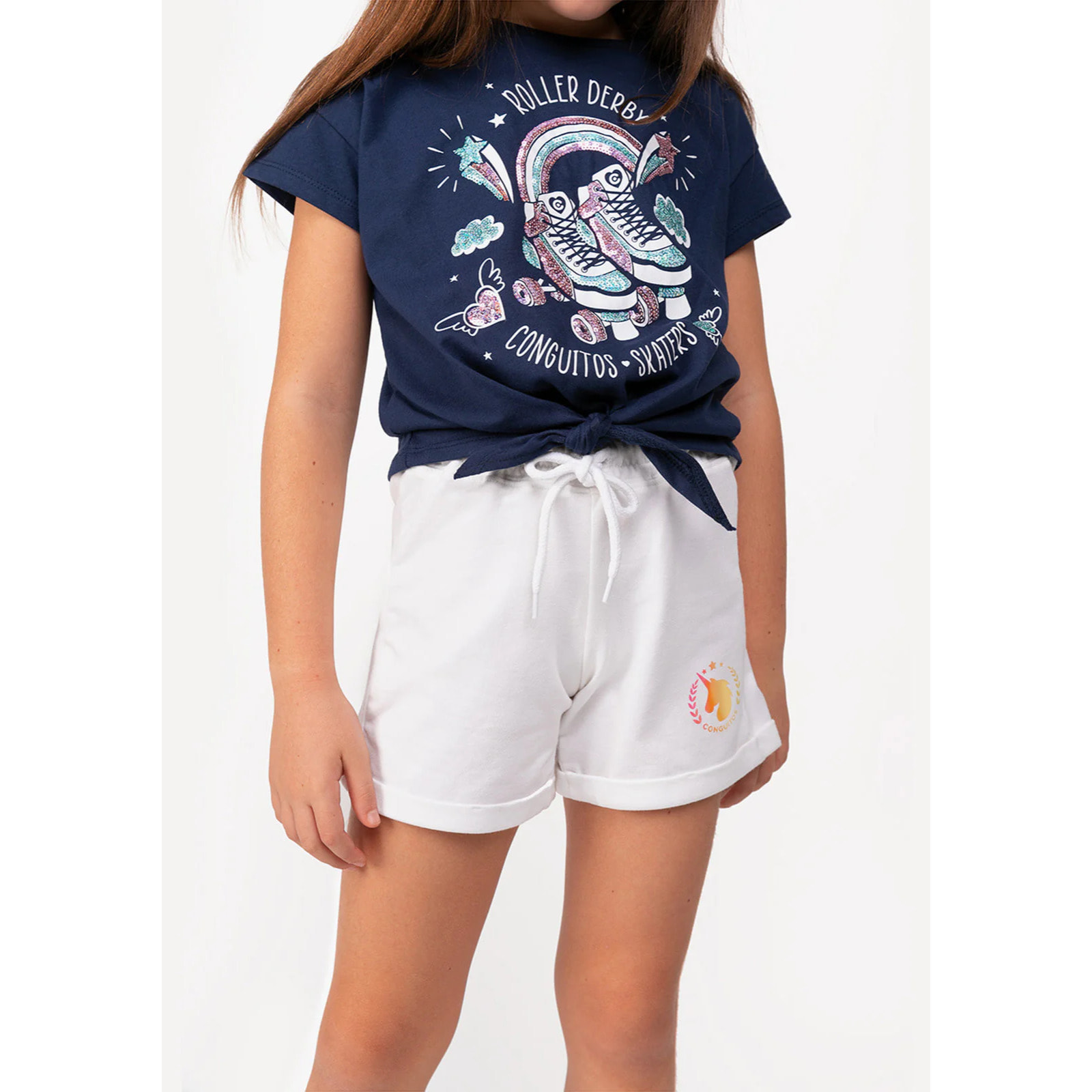 Short Deportivo De Niña Unicornio En Blanco