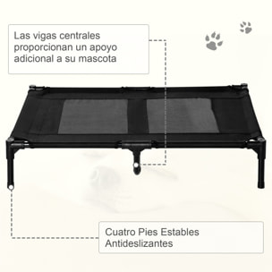 Cama Elevada para Perros Gatos Portátil Cama para Mascotas con Zona de Malla Transpirable y Tela Oxford para Interior Exterior 92x76x18 cm Negro