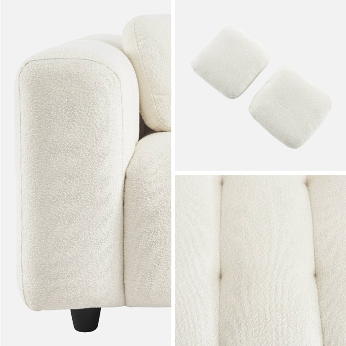 Pouf. module pour canapé. repose-pieds pour canapé 3 places en bouclette texturée crème L 69 x P 59 x H 48cm - Leon