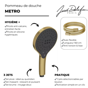 Pommeau de douche 3 jets Metro signature noir mat + flexible