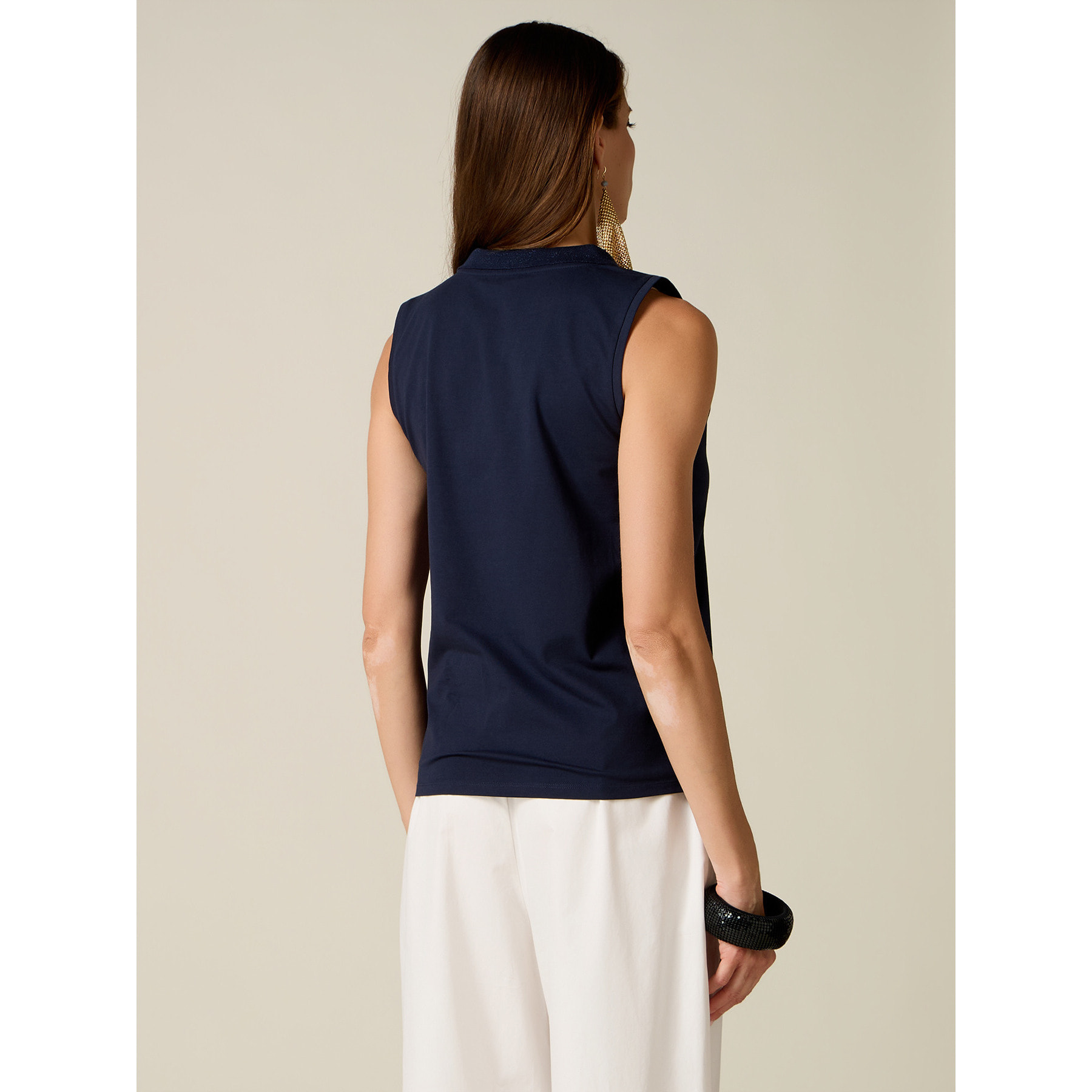 Oltre - Top in jersey con dettaglio gioiello - Blu