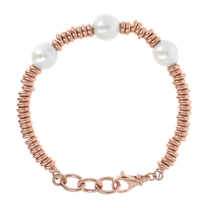 Bracciale con Rondelle e Perle Coltivate d'Acqua Dolce Bianche Ø10mm Placcato Oro Rosa 18kt