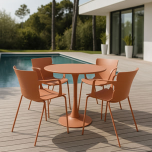 Ensemble de repas table et 4 fauteuils en polypropylène brique MONTAUK