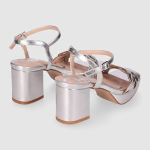 Sandalias de Piel Sintética - Plata - Tacón: 8 cm
