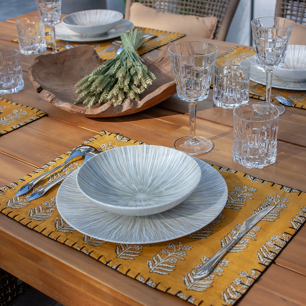 LOT 4 SETS DE TABLE EN COTON JAUNE MOUTARDE 45X30CM CAPRI