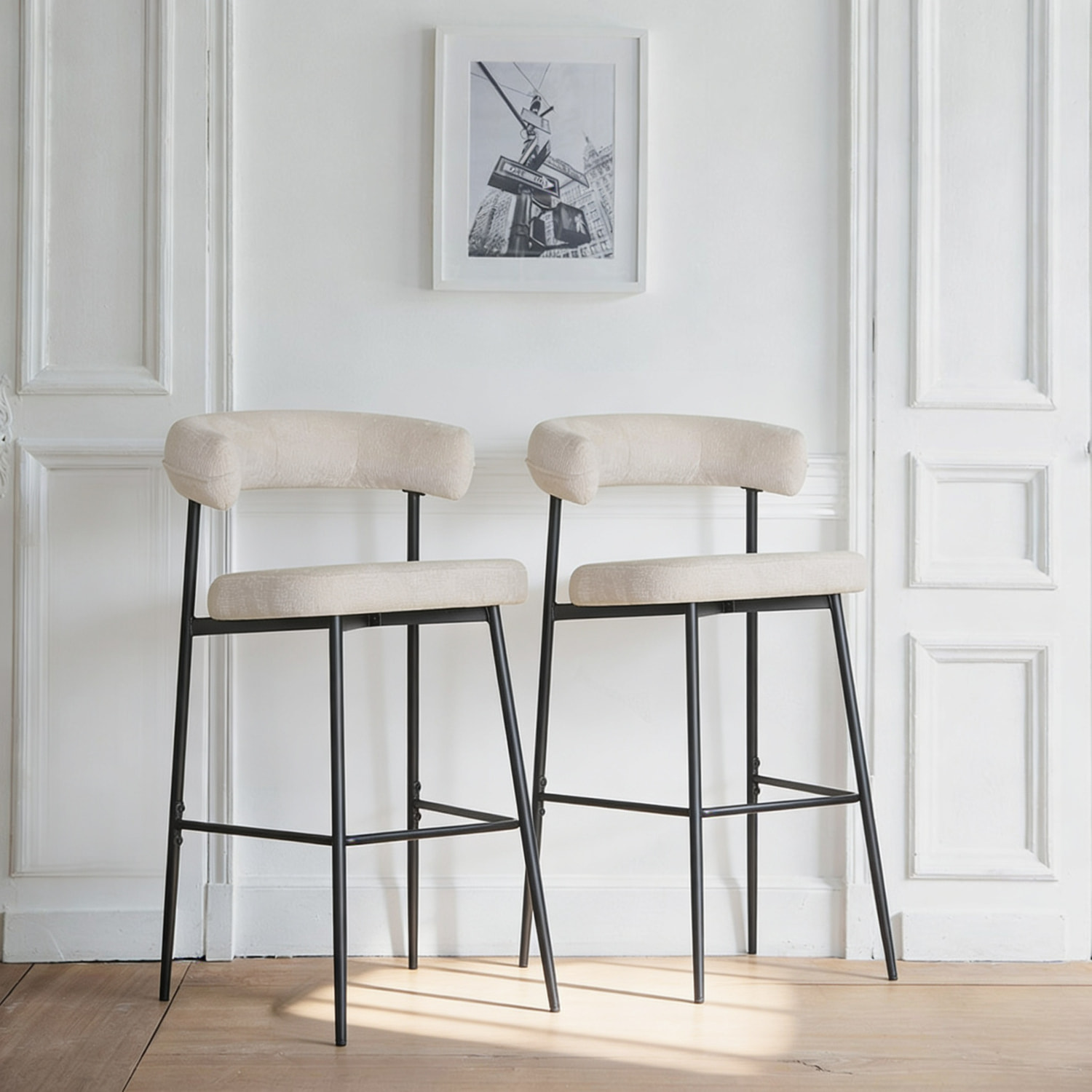 Lot de 2 tabourets de bar en tissu beige THEA