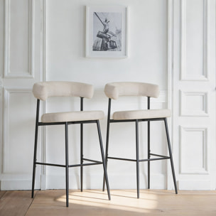 Lot de 2 tabourets de bar en tissu beige THEA