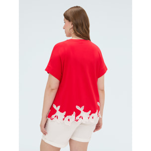 Fiorella Rubino - Camiseta de algodón con bordados florales - Rojo