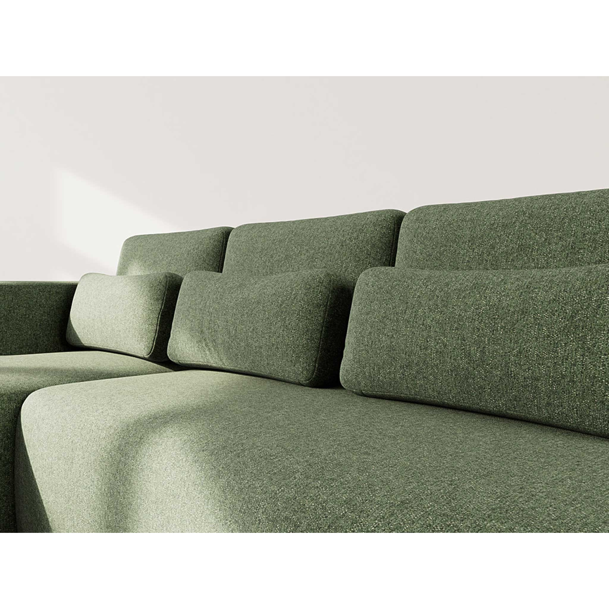 Mahina - canapé d'angle gauche 4 places convertible avec coffre en tissu texturé - Vert