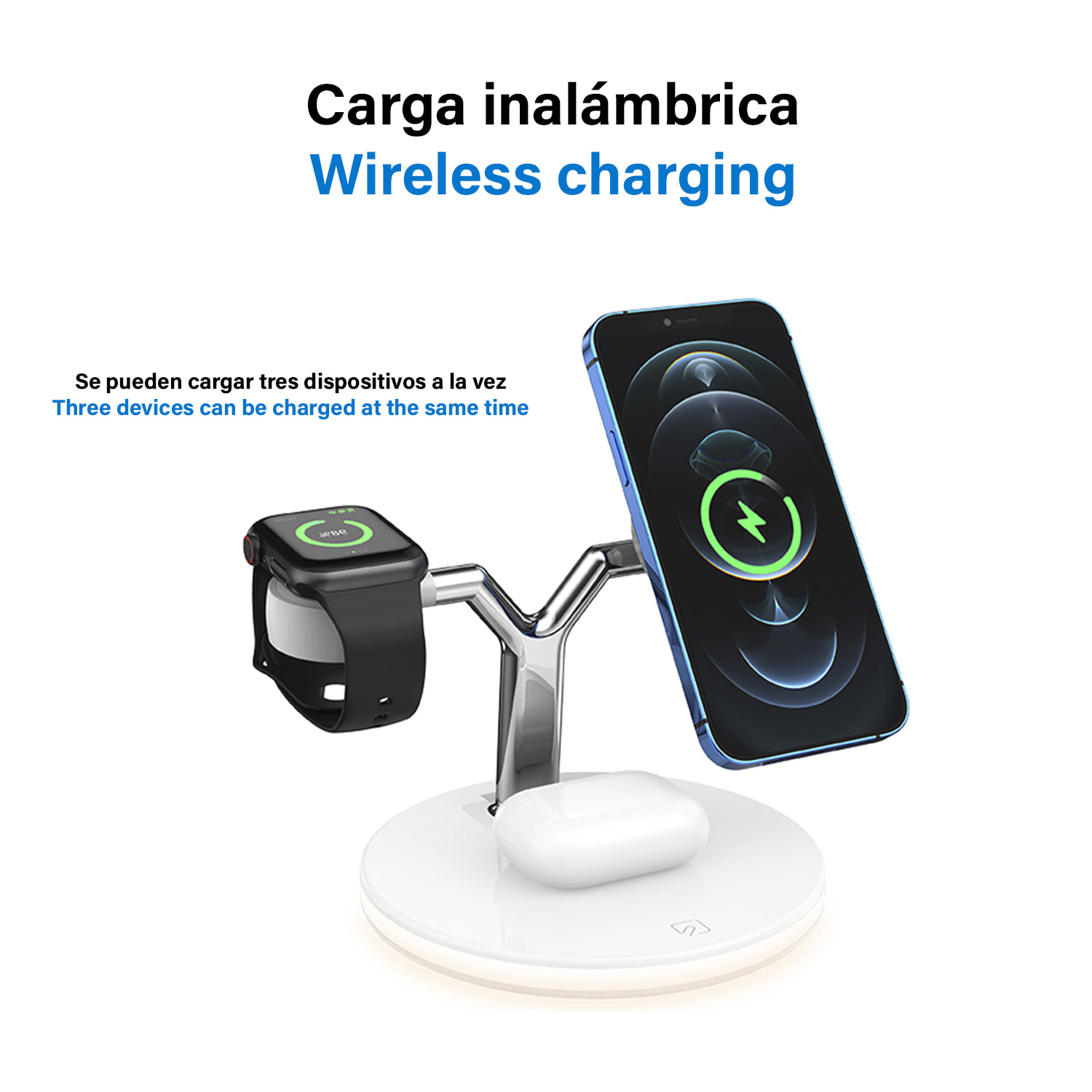 Estación de carga rápida 3 en 1 inalámbrica Qi, Magsafe, soporta QC3.0 y PD. Para iWatch, Airpods, compatible con iPhone 12/13.