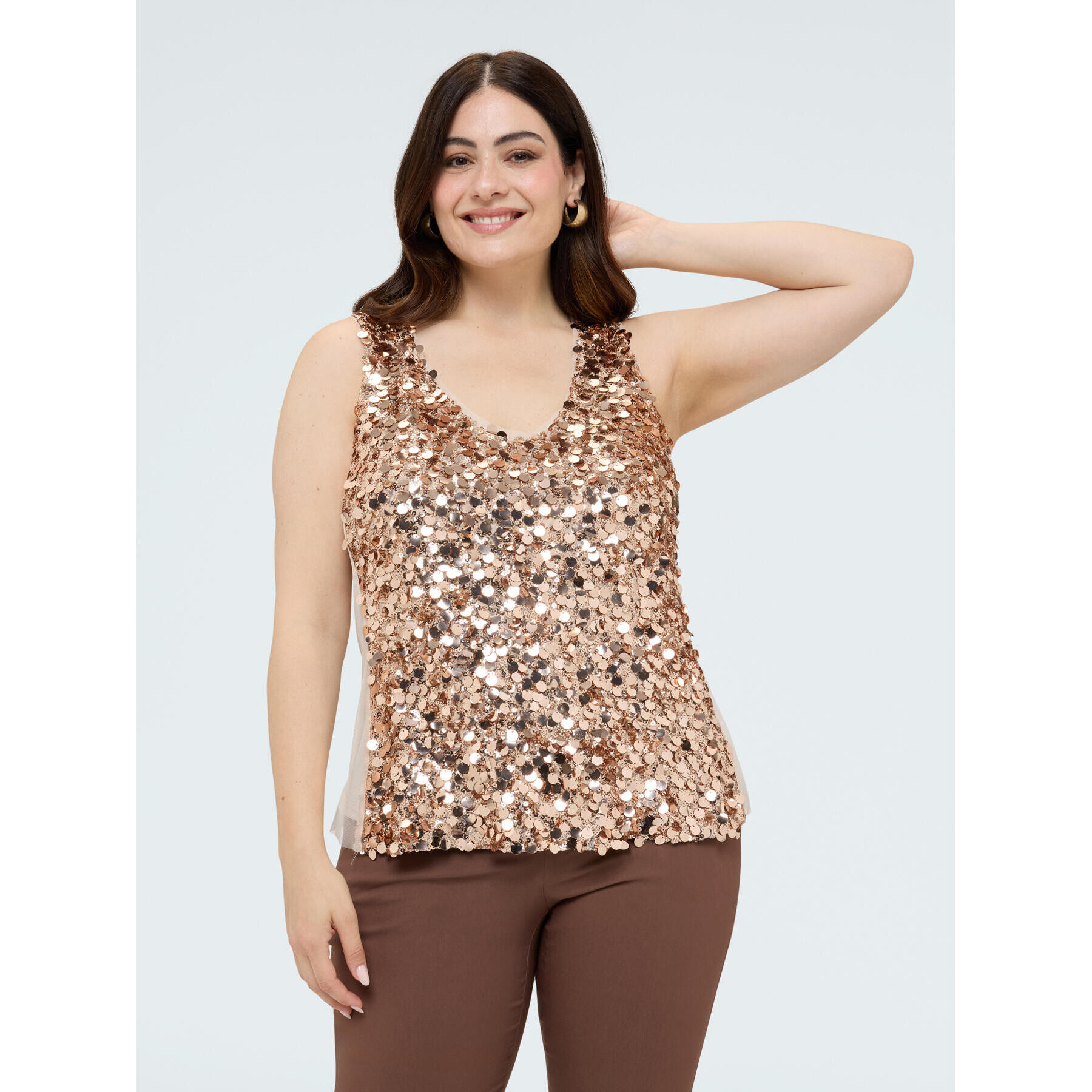 Fiorella Rubino - Top con paillettes e scollo a V - Oro