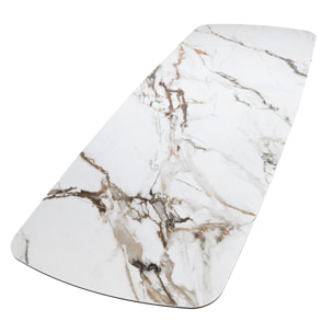Mesa comedor extensible rectangular con tapa de mármol porcelánico en blanco con vetas marrones en acabado mate 180x100x78cm