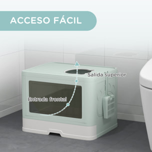 Arenero para Gatos Cubierto Caja de Arena Desmontable con Bandeja Extraíble Pala Caja de Almacenaje Cepillo 2 Puertas Entrada Principal y Salida Superior 48,5x38x36,5 cm Verde Claro y Blanco